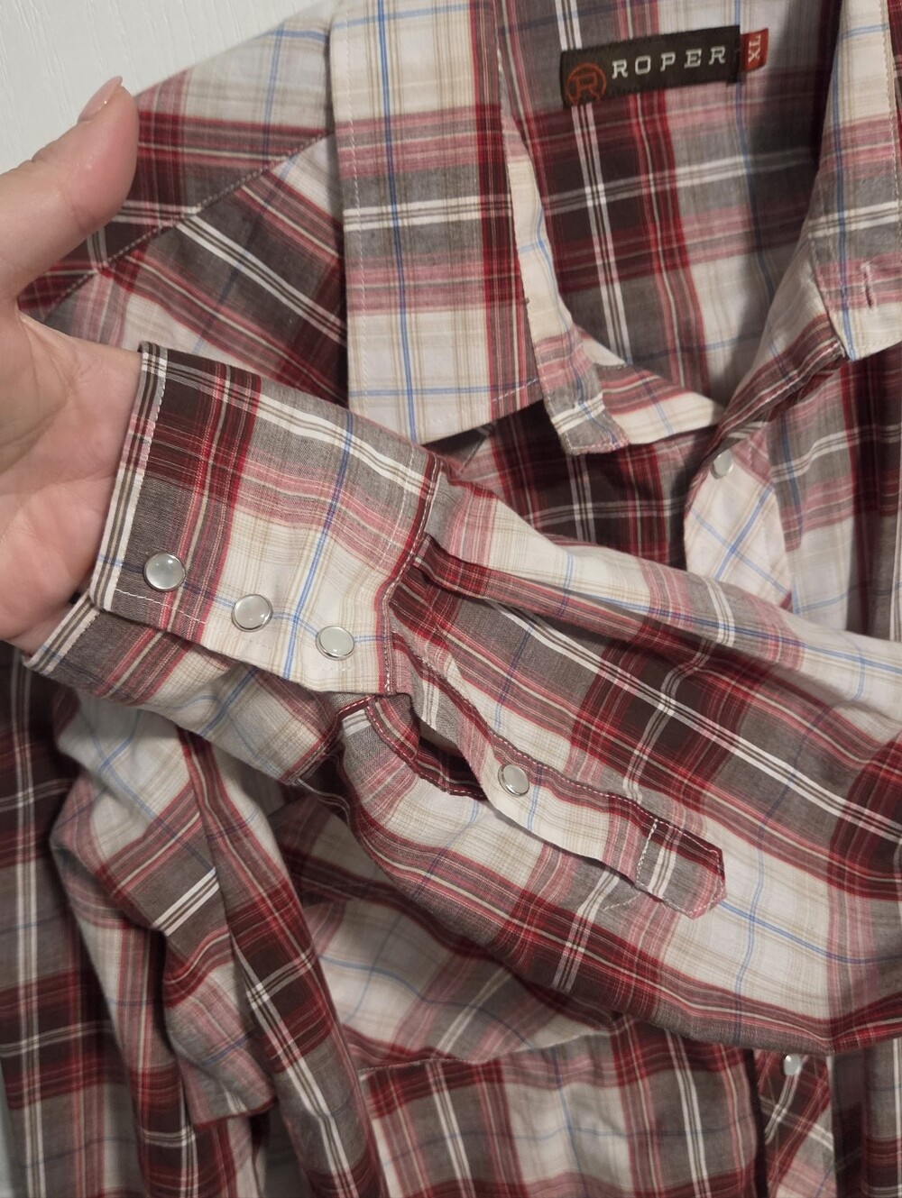 Roper Pearl Snap Shirt Plaid Western Cowboy Long Sleeve Red Mens XL - Picture 5 of 9